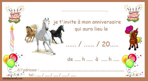 carte invitation anniversaire chevaux