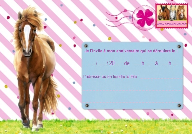 Carte invitation d'anniversaire cheval